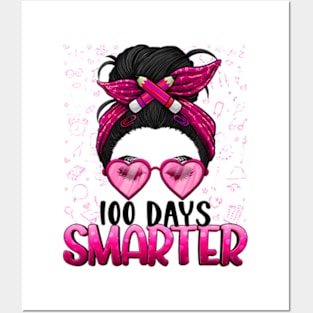 100 Days Smarter Girls Messy Bun Hair 100 Days Of School Posters and Art